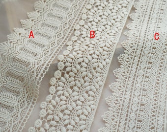 Beige Cotton Lace, Crochet Cotton Scalloped Lace Trim, Ecru Cotton Floral Lace Trim By the yard