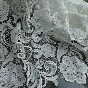 Graceful Venice Embroidered Fabric in Ivory for Wedding Lace Bridal Gown Fabric Guipure Lace Fabric By the yard
