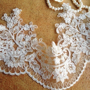 Graceful Ivory Alencon Lace Trim Embroidered Retro Tulle Lace Wedding Veil Bridal Lace Trim image 1