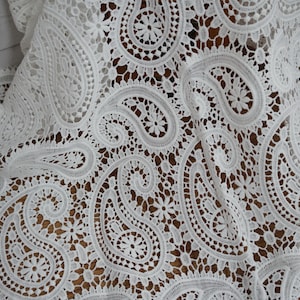 Off white Guipure Lace Paisley Fabric for Bridal Dress, Evening Gowns, Costume design