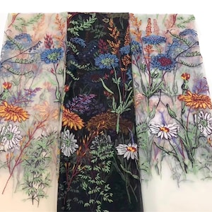 Wildflowers Garden Lace Fabric, Multicolor Floral Embroidered Tulle Fabric for Wedding Dress, Princess Dress, Bodice Skirt, Mini Dress