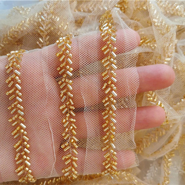 Delicate Beaded Lace Trim for Weddings, Headbands, Sashes Belt, Gown Straps or Cake decoration