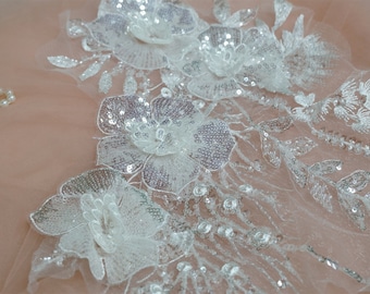 Applique da cucire con fiori 3D con perline in bianco sporco per danza lirica, abito da damigella d'onore, accessori per abiti da sposa