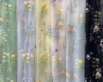 美しい花の刺繍レース生地、カラフルな花の生地、結婚式、ボヘミアンドレス、サマードレス用のチュールレースブライダル生地