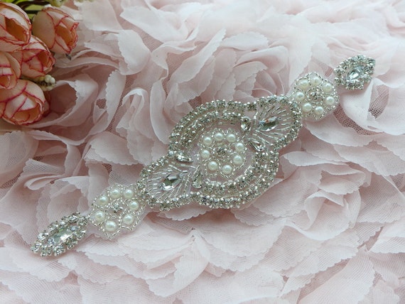 Beaded Rhinestone Bridal Sash Applique for Wedding Belt 