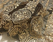 Gold Lace Fabric, champagne bridal lace, Gold Floral Embroidery on Black  mesh, 50“ wide lace, ”Gold Fabric by 1 yard