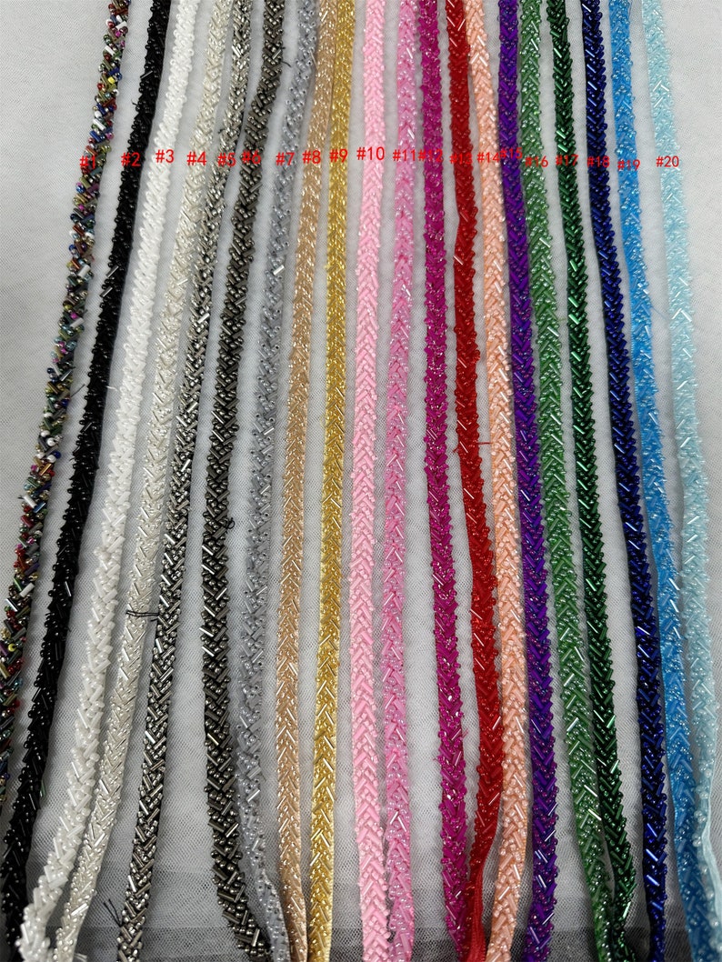 Exquisite Beaded Trim 0.2 Wide Wedding Beaded Lace for Gown Straps, Headbands, Sashes Belt or Cake decoration 20 colors image 3