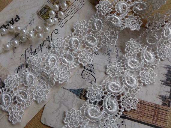 レトロ ベニス レース トリム ホワイト フローラル 刺繍 レース 幅