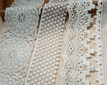 White Lace, Venice Edging Trim, Flower Lace Ribbon Trim for Bridal, Apparel, Home décor