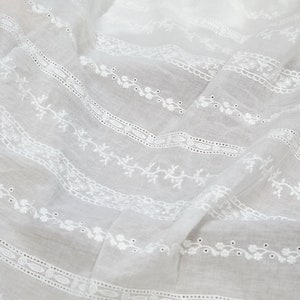 Cotton Fabric, Off white Cotton Eyelet Floral Fabric for Doll Dress, Wedding Boho Dress, Lace Top