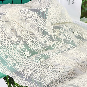 11 &quot;breite Baumwoll-Stickerei-Mesh-Spitze in Beige mit ausgebogter Einfassung für Röcke, Manschetten, Saum oder Hausnähen