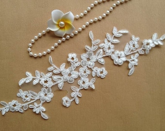 Ivory Bridal Hair Flower, Bridal Headpiece Lace Applique, Alencon Lace Applique , Wedding Dress Accessory