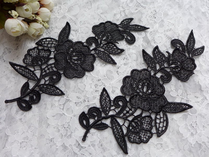 Venice Lace Applique A174-f Gray Lace Applique Mirrored Pair Lace Applique Costume Lace Applique Lace Applique Trim Gray