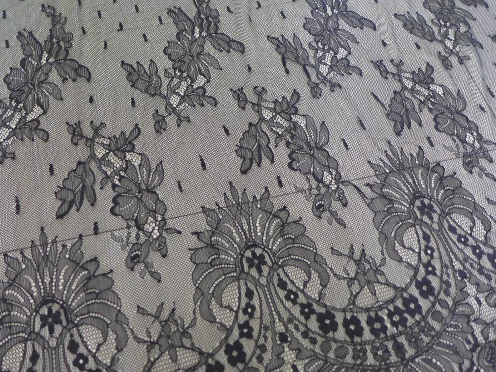 Black Embroidery Fabric Vintage Dots Lace Fabric Little | Etsy