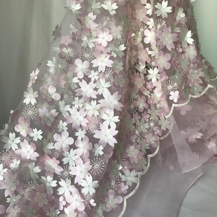 3D flower applique fabric floral lace fabric pink and ivory Etsy