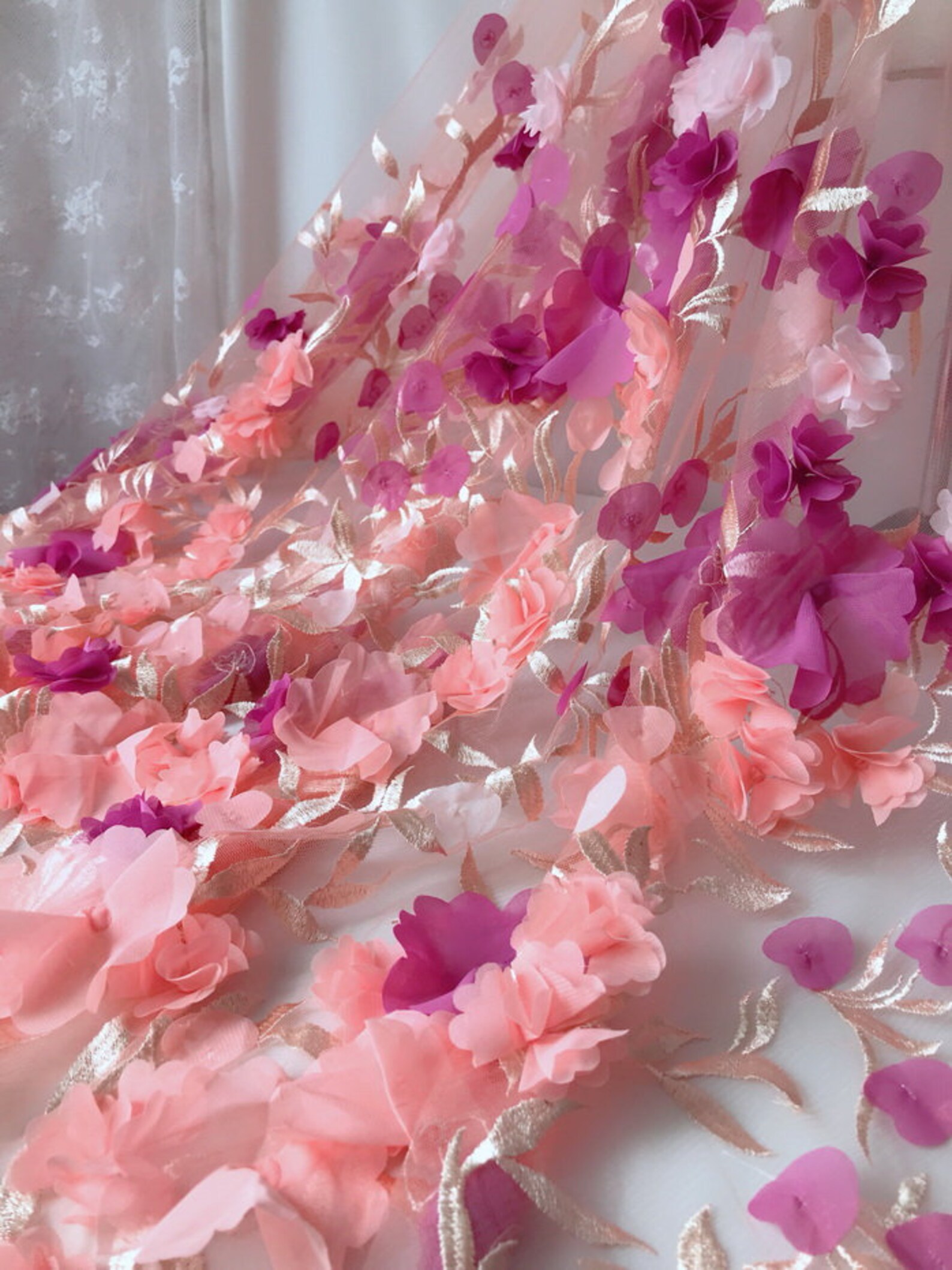 Soft 3d Flower Petals Lace Fabric Bridal Dress Fabric by the Etsy