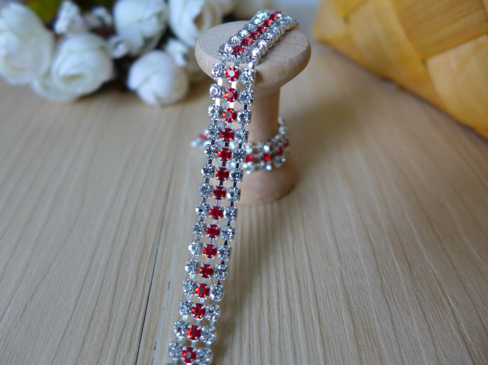 Red Rhinestone 3 Row Rhinestone Trim Stunning Rhinestone Etsy