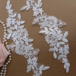 Wedding Lace Applique, Ivory Flower Applique, Alencon Embroidered Bridal Veils