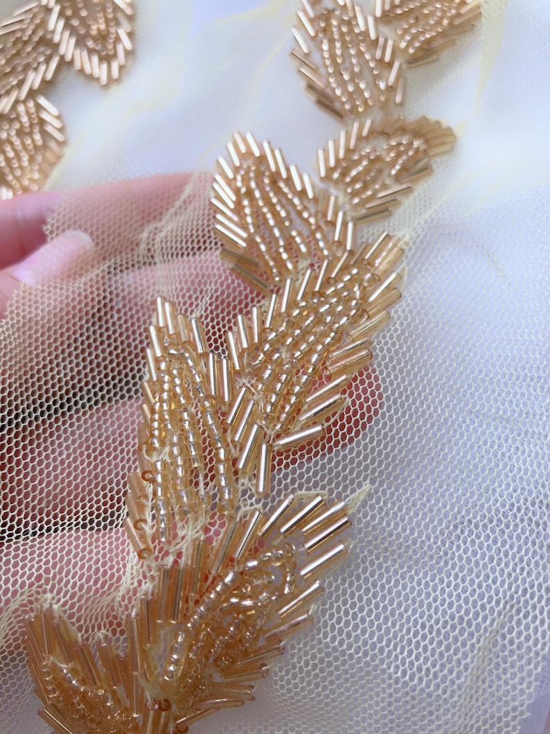 Beaded Trim Gold Beaded Leaf Applique Wedding Sash Trim for Etsy Canada