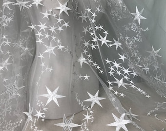 Ivory Mesh Lace Delicate Stars Embroidered Fabric in Ivory for Wedding Dress Bridal Veils Supplies