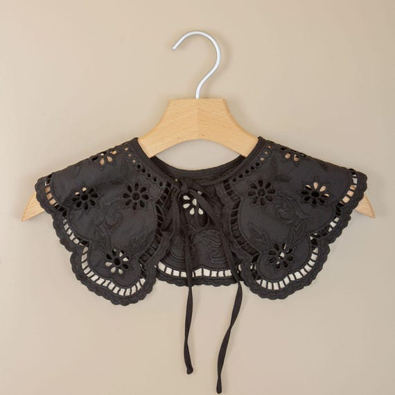 Black Embroidered Hollow Out Flower Removable Lace Collar for Dress, Tops, Shirt, Garment Accessories - Etsy Israel Black Embroidered Hollow Out Flower Removable Lace Collar for Dress, Tops, Shirt, Garment Accessories - Etsy Israel