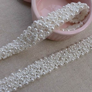 Wedding Pearls Beaded Trim for Bridal Sash, Headbands, Beaded Belt, Wedding Accessories