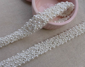 Wedding Pearls Beaded Trim for Bridal Sash, Headbands, Beaded Belt, Wedding Accessories