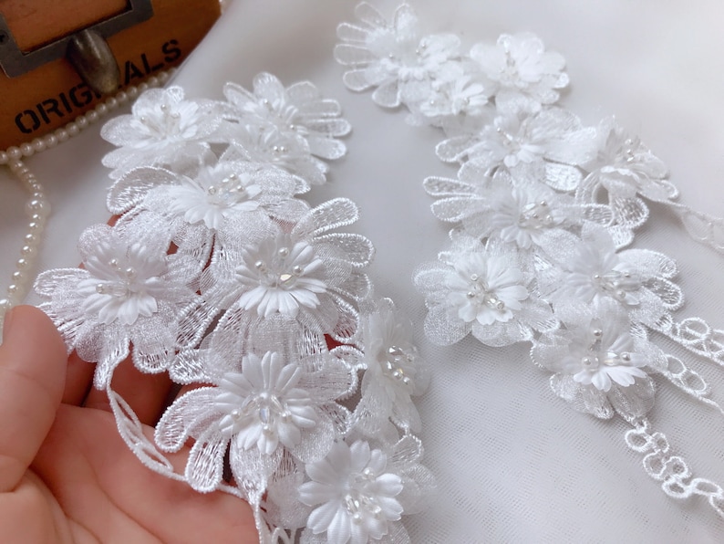 One Pair 3D Flower Beaded Lace Appliqué in Ivory for Girl - Etsy