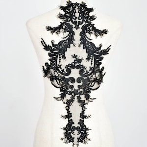 Black Large Applique Vintage Lace Applique for Wedding Dress or Backless Bridal Gown