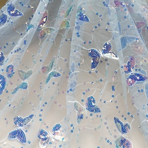 Butterfly Fabric, Soft Tulle Butterflies Embroidered Lace Fabric, Sequin Butterfly Tulle Netting Fabric