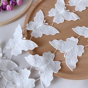 White Butterfly Lace Trim Applique for Wedding gown, Headbands, Scrapbooks, Dolls, Sewing Applique