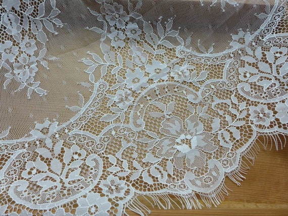 White French Chantilly Lace Trim Graceful Floral Scalloped Wedding