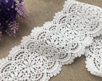Vintage Off White Cotton Lace Trim Embroidered Scalloped Lace 3 Inch Wide 2 Yards Sewing Lace