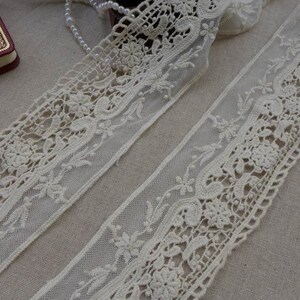 Beige Embroidery Lace, Cotton Floral Lace Trim, Beige Tulle Lace Fabric, 3.1 Inches wide 2 yards