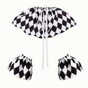 Clown Collar/Cuffs, Cosplay Party Collar, Black and White/Colorful Checkerboard Costume Collar