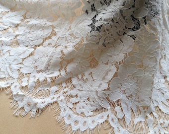 Gorgeous Alencon Lace Fabric in Off white with Scalloped Edge for Bridal Wedding Fabric Supply 1.5 Meters