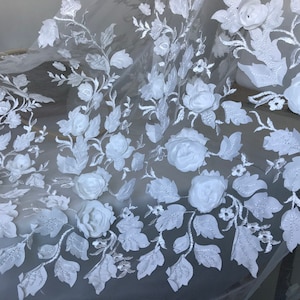 3D Flowers Fabric by the yard, Mauve, Gray, Ivory, Navy blue, Gauze Bridal Lace Fabric, Wedding gowns, Prom dress, Lace Tops