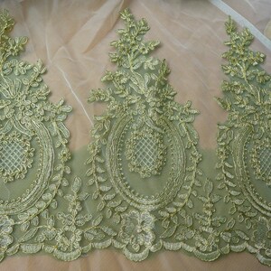 Green Mesh Lace Gold Embroidered Lace Trim for Appliqué, Sewing, Garments image 4