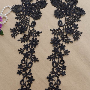 Bridal Venise Lace Applique Collar Pair in Black for Weddings, Bridal Veils, Jewelry, Garments