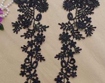 Bridal Venise Lace Applique Collar Pair in Black for Weddings, Bridal Veils, Jewelry, Garments