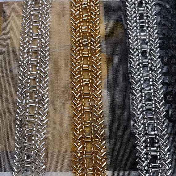 Beaded Trim on Mesh, Gold / Black / off White Beaded Lace Trim for Wedding  Dress, Skirt Edge, Belt, Accessories Supply - Etsy Norway