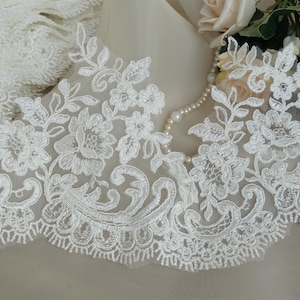 Elfenbein alencon floral bestickte Braut Spitze für Kleider, Schleier, Strumpfbänder, Kostüme