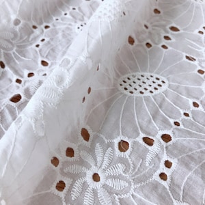 Cotton fabric, off white eyelet fabric by the yard, eyelet embroidered dress lace fabric, cotton eyelet fabric image 6