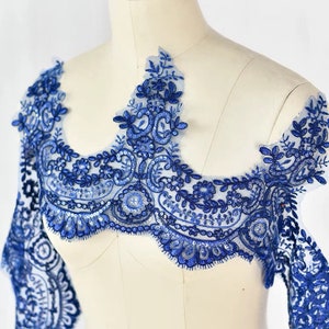 Retro Alençon scalloped corded renda guarnição lantejoulas brilhantes renda para casamentos vestido de noite acessórios nupciais véu