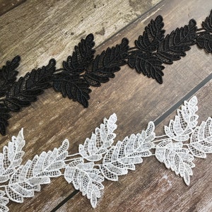 Black / White Leaves Lace Applique Trim for Bridal necklace, Lace choker, Wedding Gown Decor Supplies