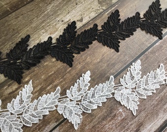 Black / White Leaves Lace Applique Trim for Bridal necklace, Lace choker, Wedding Gown Decor Supplies