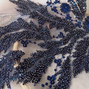 Un pezzo - Applique blu navy, applicazioni di pizzo con paillettes e perline di lusso, abito da sposa, abito da ballo, costumi da ballo