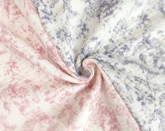 Printed Double Cotton Gauze Fabric, Retro Crepe Baby Blanket Swaddling Muslin Fabric, by the yard