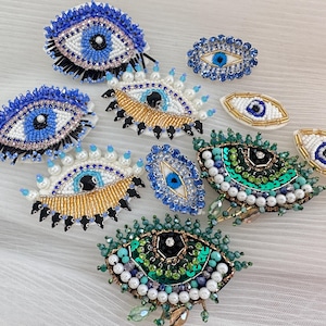 Patchs en strass, badges mauvais œil, appliques en cristal perlé, patchs à coudre pour vêtements vintage appliqués brodés sur le devant, décoration 5 pièces