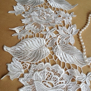 Exquisite White Lace Rose Embroidered Lace Trim Wedding Fabric 6.69 Inches Wide image 4